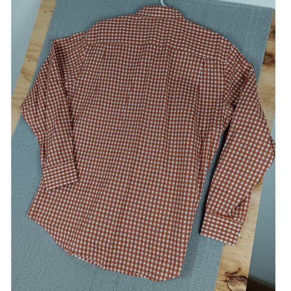 Johnston & Murphy Tailored Fit Shirt Mens Large Orange/White Checkered Casual - Picture 8 of 13